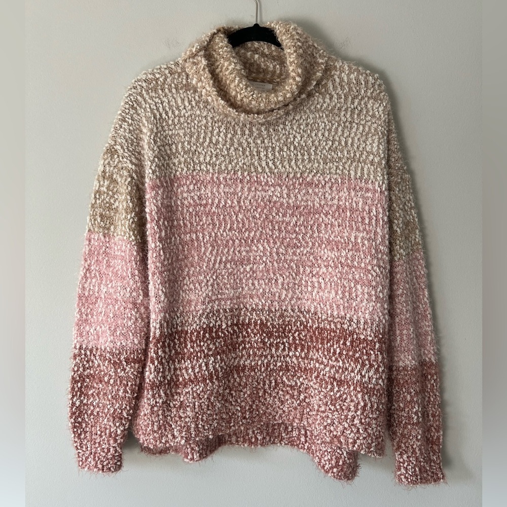 Lauren Conrad Women’s Fuzzy Cowl Neck Colorblock Sweater | Size XL